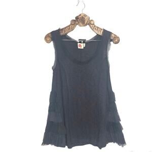 Anthropologie Lilka Tank A Line Lace Ruffle Side Accent Dark Grey M